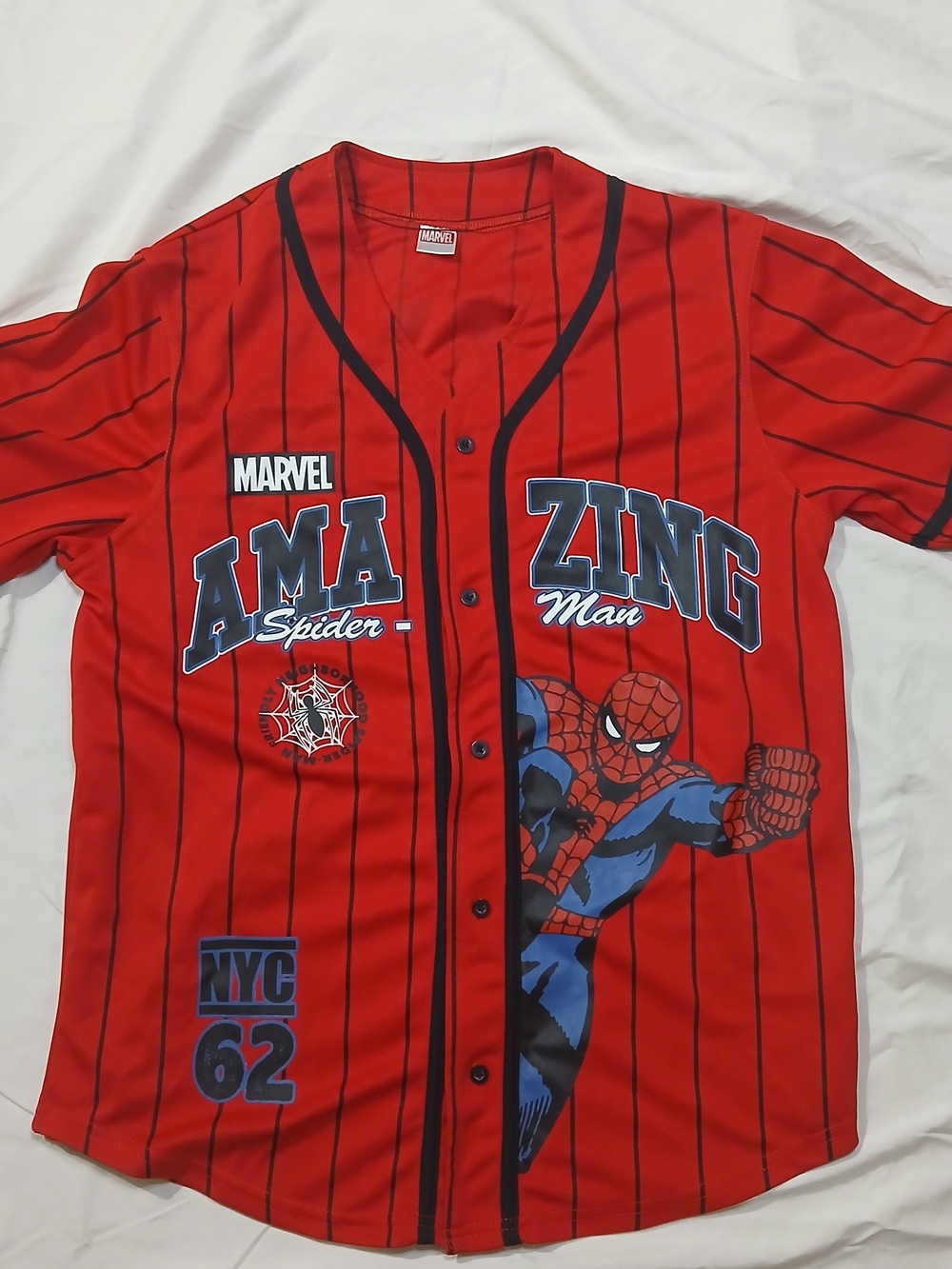 Marvel Red & Blue Spider-Man 'Amazing' Graphic Button-Up Man's Size S Jersey